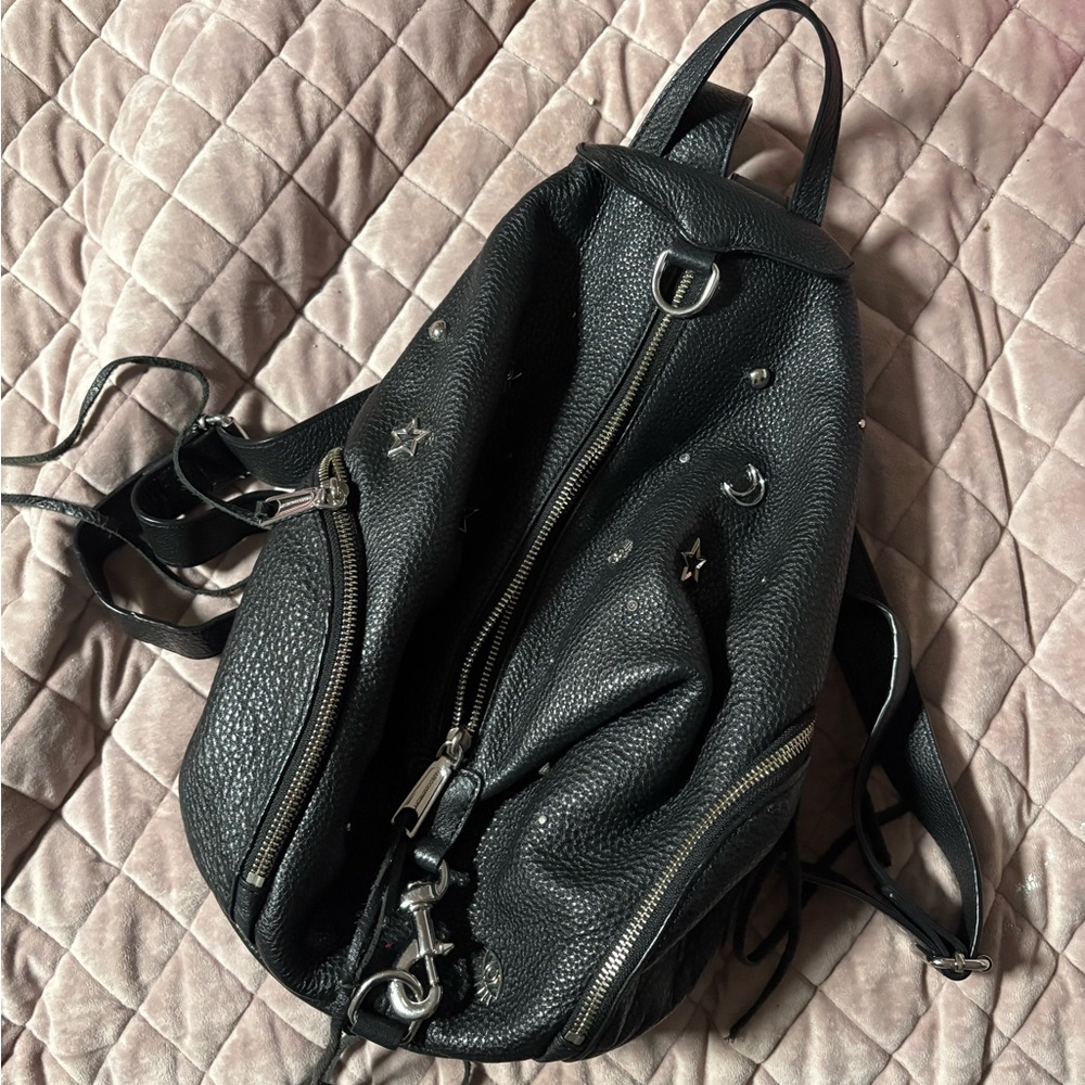 Rebecca Minkoff Black Leather Julian Backpack with Celestial Studding